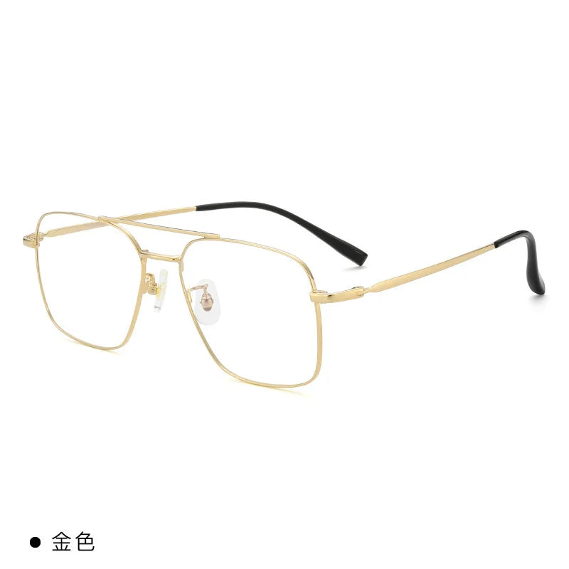 Brightzone Unisex Full Rim Square Double Bridge Titanium Eyeglasses 89172 Full Rim Brightzone Gold