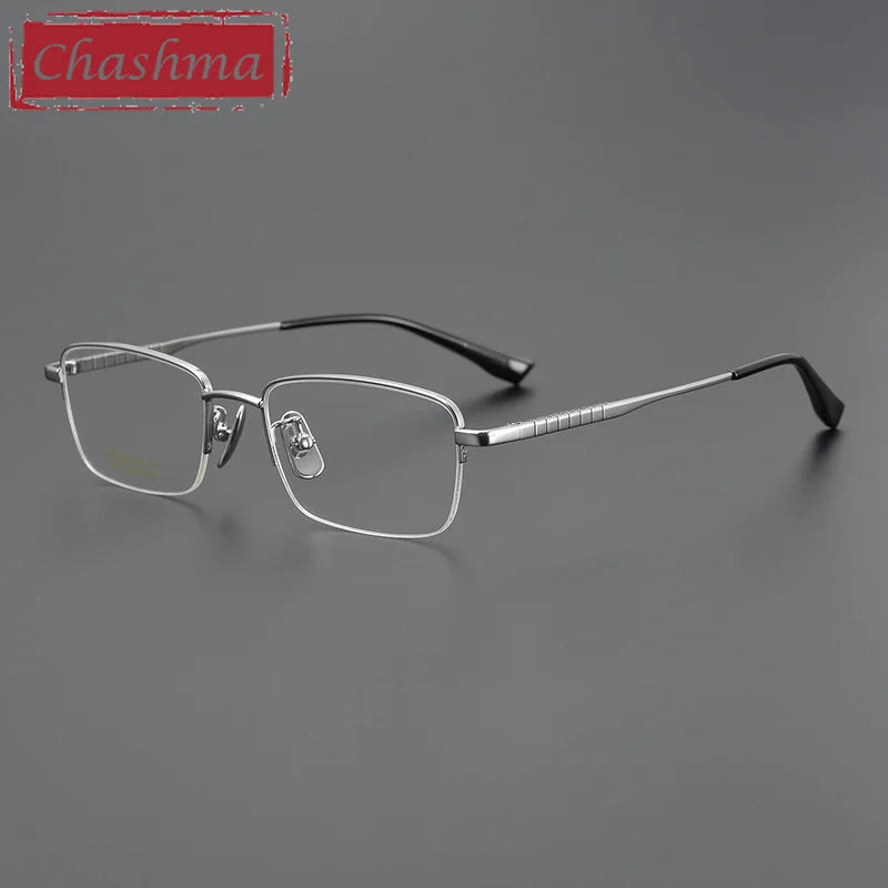 Chashma Ottica Men's Semi Rim Square Titanium Eyeglasses 91039 Semi Rim Chashma Ottica Silver  