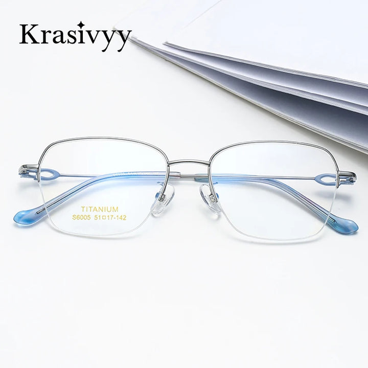 Krasivyy Women's Semi Rim Square Titanium Eyeglasses 6005 Semi Rim Krasivyy   