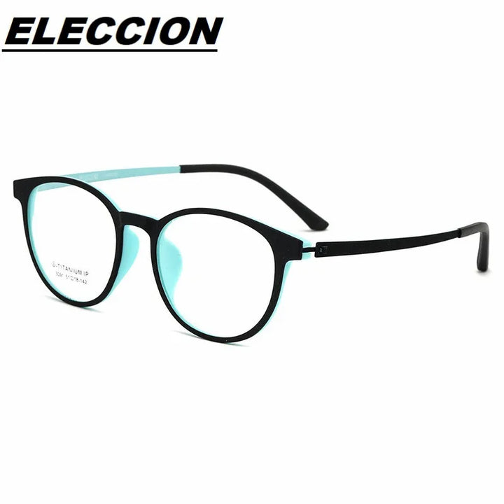 Eleccion Unisex Full Rim Round Tr 90 Titanium Eyeglasses 3091 Full Rim FuzWeb C6. Black Cyan