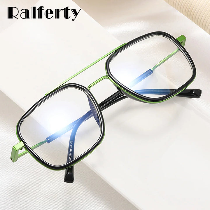 Ralferty Men's Full Rim Square Double Bridge Alloy Acetate Eyeglasses R613 Full Rim Ralferty   