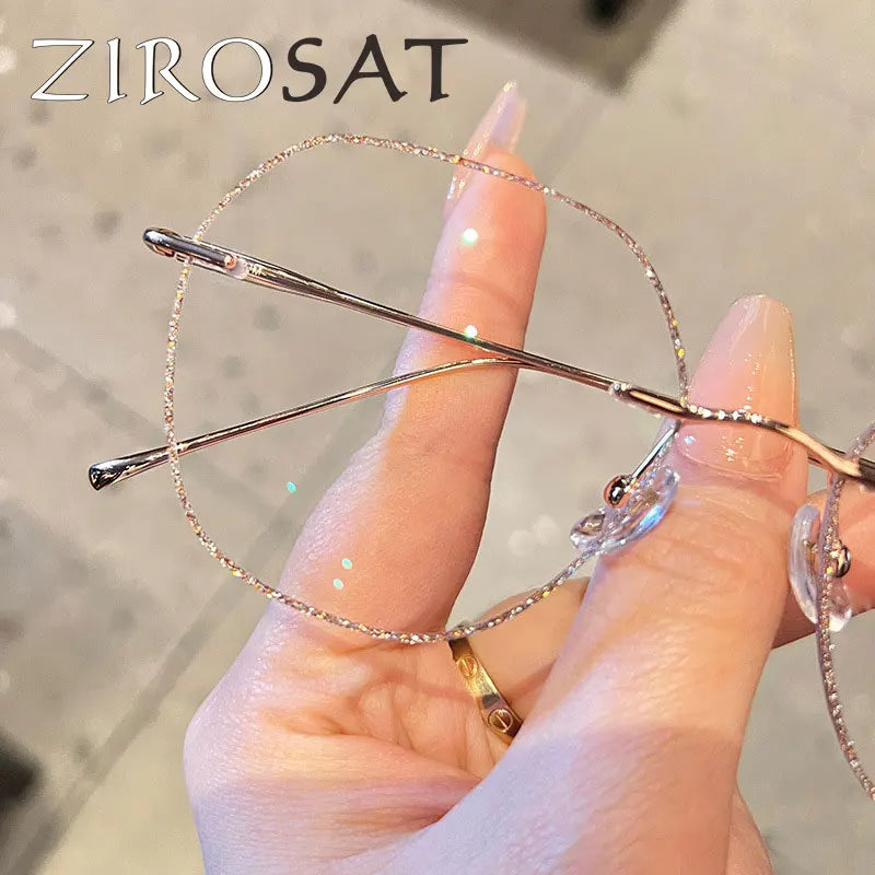 Zirosat Women's Rimless Oval Glitter Edge Lens Alloy Eyeglasses 89251