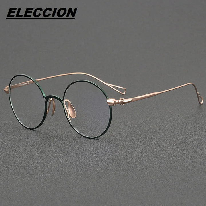 Eleccion Unisex Full Rim Round Titanium Eyeglasses 11488 Full Rim Eleccion Green - Rose Gold CHINA