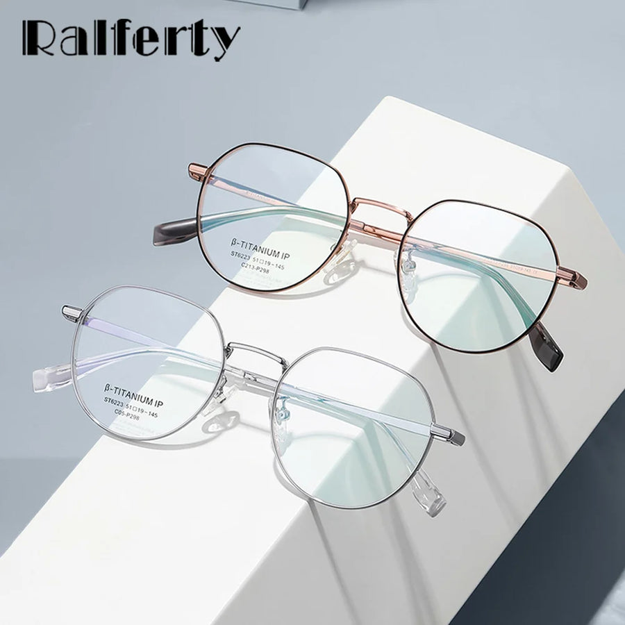 Ralferty Women's Full Rim Polygon Titanium Alloy Eyeglasses R6223 Full Rim Ralferty   