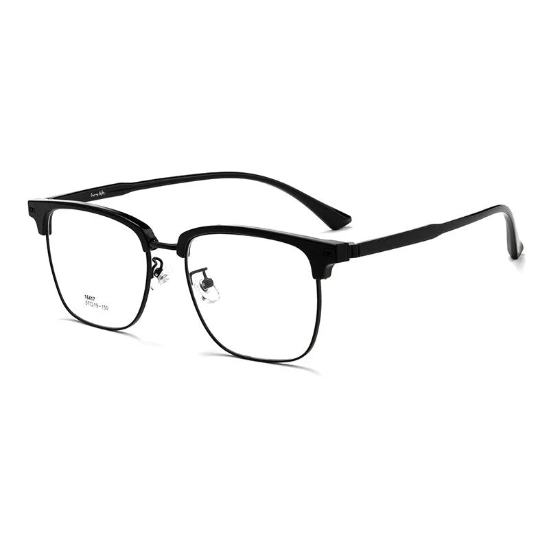 KatKani Men's Semi Rim Large Square Alloy Eyeglasses 16417h Semi Rim KatKani Eyeglasses Black  