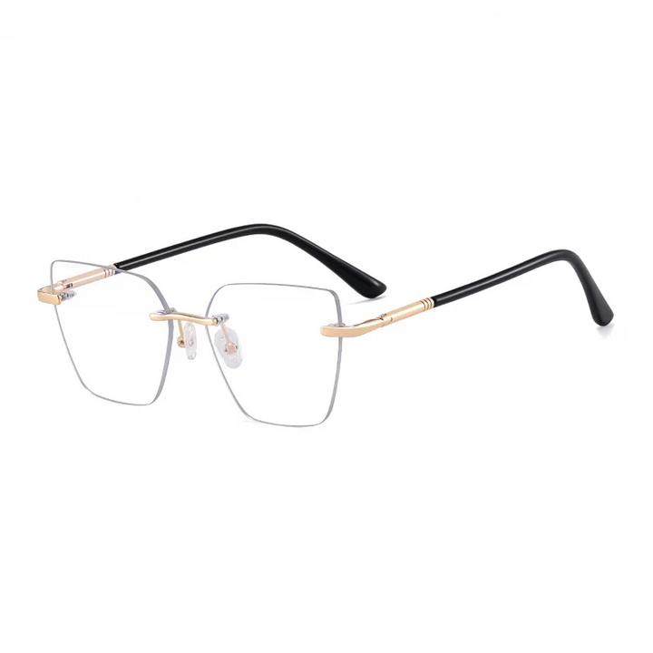 Ralferty Women's Rimless Flat Top Polygon Acetate Eyeglasses R83600 Rimless Ralferty C5 Black CHINA 