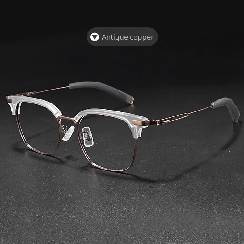 KatKani Men's Full Rim Square Titanium Acetate Eyeglasses 107 Full Rim KatKani Eyeglasses Antique copper  