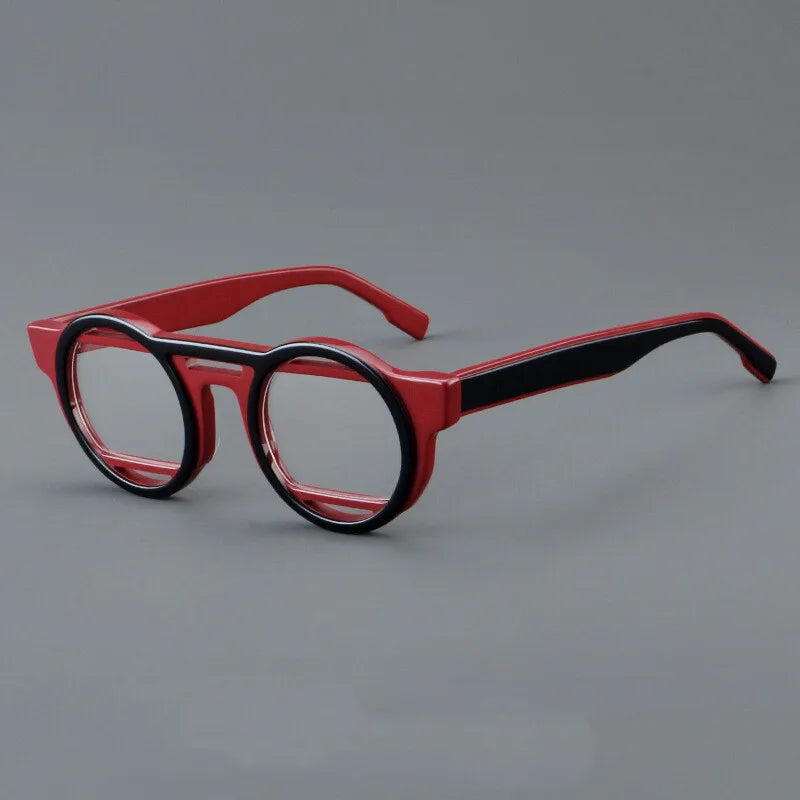 CCspace Unisex Full Rim Round Acetate Double Bridge Eyeglasses 301737 Full Rim CCspace Red  