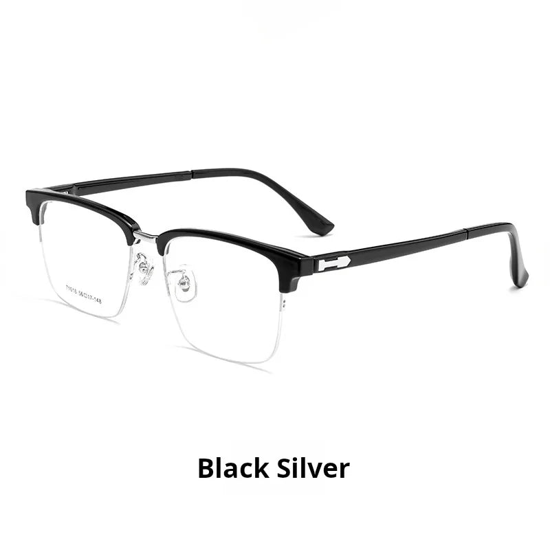 Momoja Men's Semi Rim Square Tr 90 Titanium Alloy Eyeglasses 71016