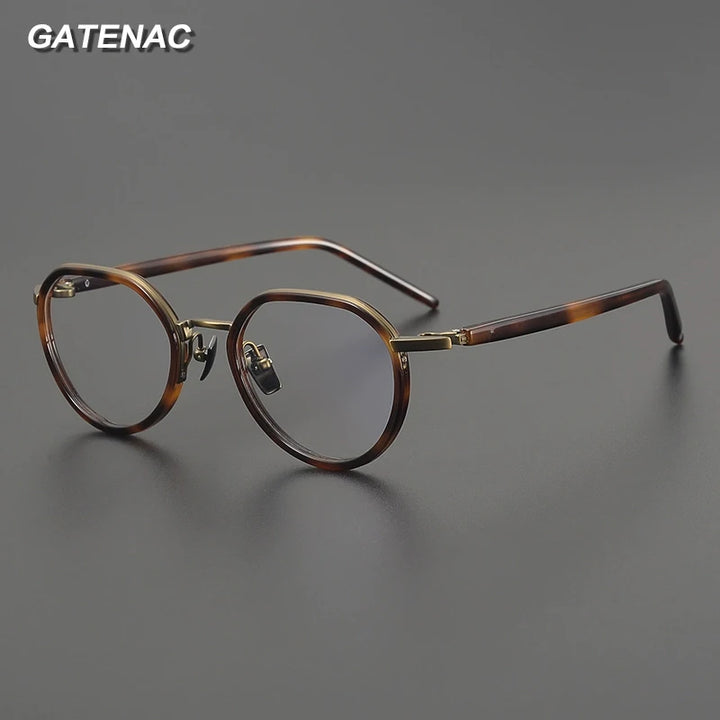 Gatenac Unisex Full Rim Flat Top Round Acetate Titanium Eyeglasses G2171