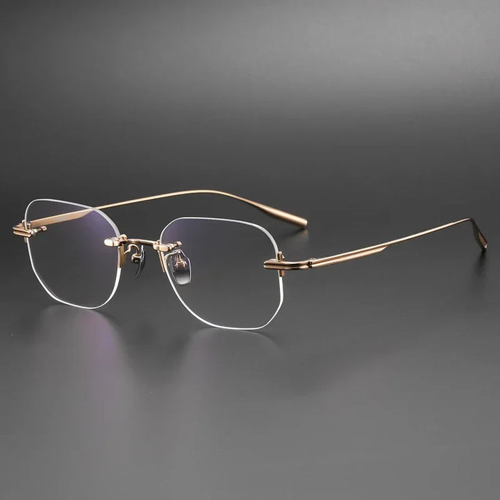 Aror Unisex Rimless Irregular Square Titanium Eyeglasses 10132 Rimless Aror Rose gold