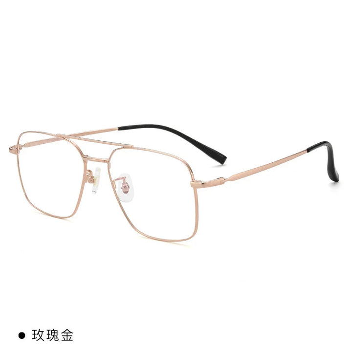 Brightzone Unisex Full Rim Square Double Bridge Titanium Eyeglasses 89172 Full Rim Brightzone Rose Gold