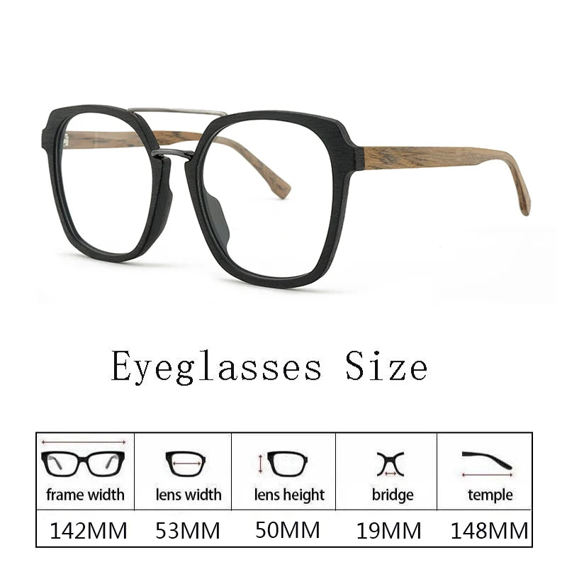 Hdcrafter Unisex Full Rim Square Double Bridge Wood Titanium Eyeglasses 86107