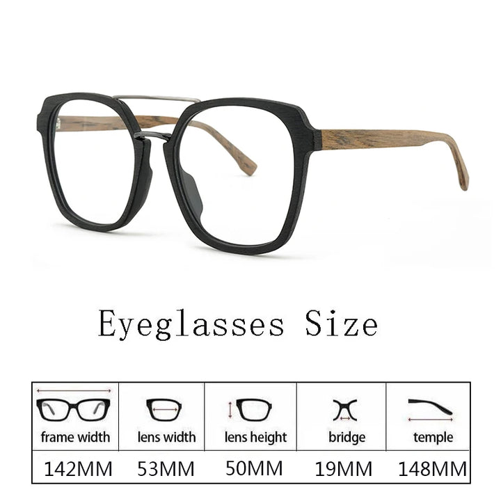 Hdcrafter Unisex Full Rim Square Double Bridge Wood Titanium Eyeglasses 86107