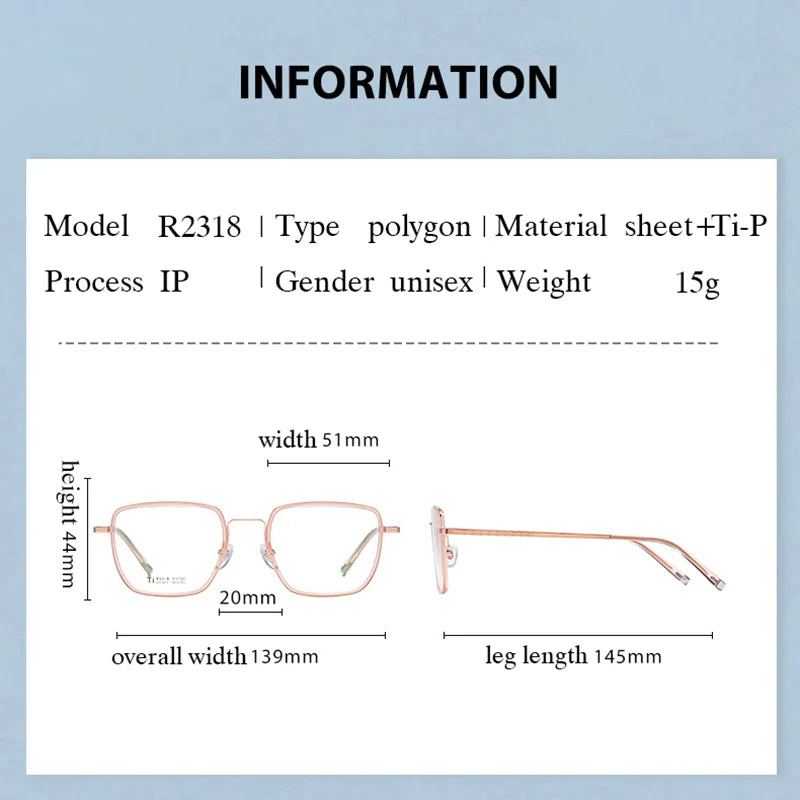 Hotony Unisex Full Rim Square Titanium Eyeglasses R2318 Full Rim Hotony   