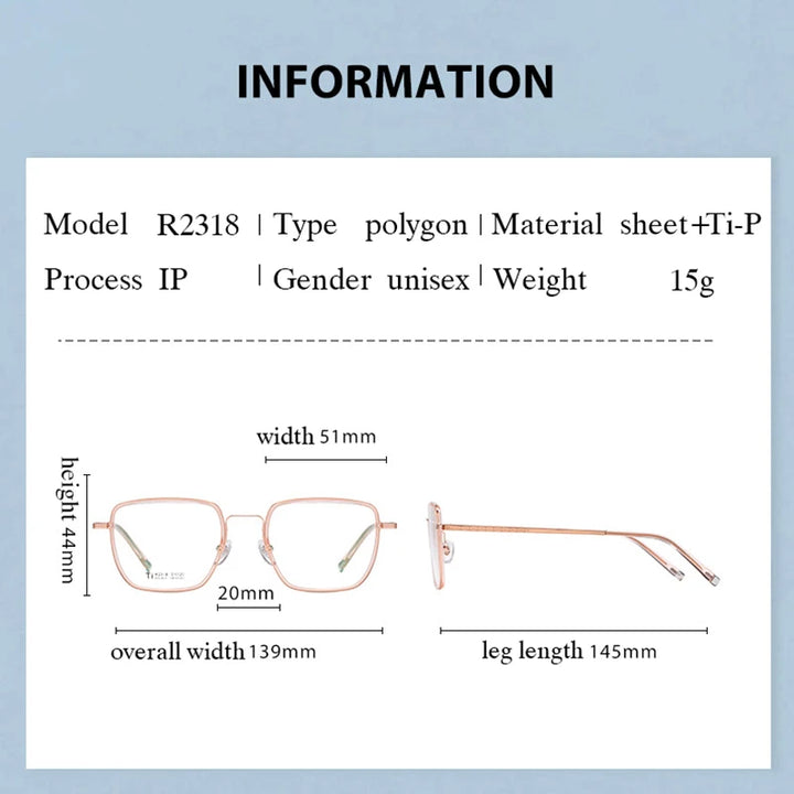 Hotony Unisex Full Rim Square Titanium Eyeglasses R2318 Full Rim Hotony   