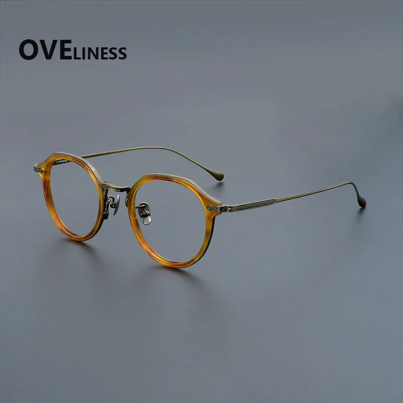 Oveliness Unisex Full Rim Flat Top Oval Acetate Titanium Eyeglasses 92209