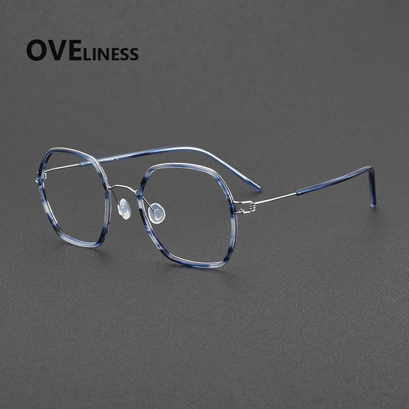 Oveliness Women's Full Rim Polygon Acetate Titanium Eyeglasses 381044