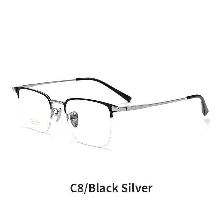 KatKani Unisex Semi Rim Square Titanium Alloy Eyeglasses 426014 Semi Rim KatKani Eyeglasses Black Silver CHINA