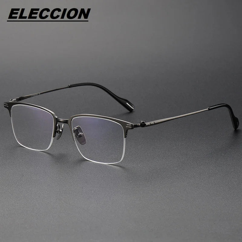 Eleccion Men's Semi Rim Square Titanium Alloy Eyeglasses 70802 Semi Rim Eleccion Gray CHINA