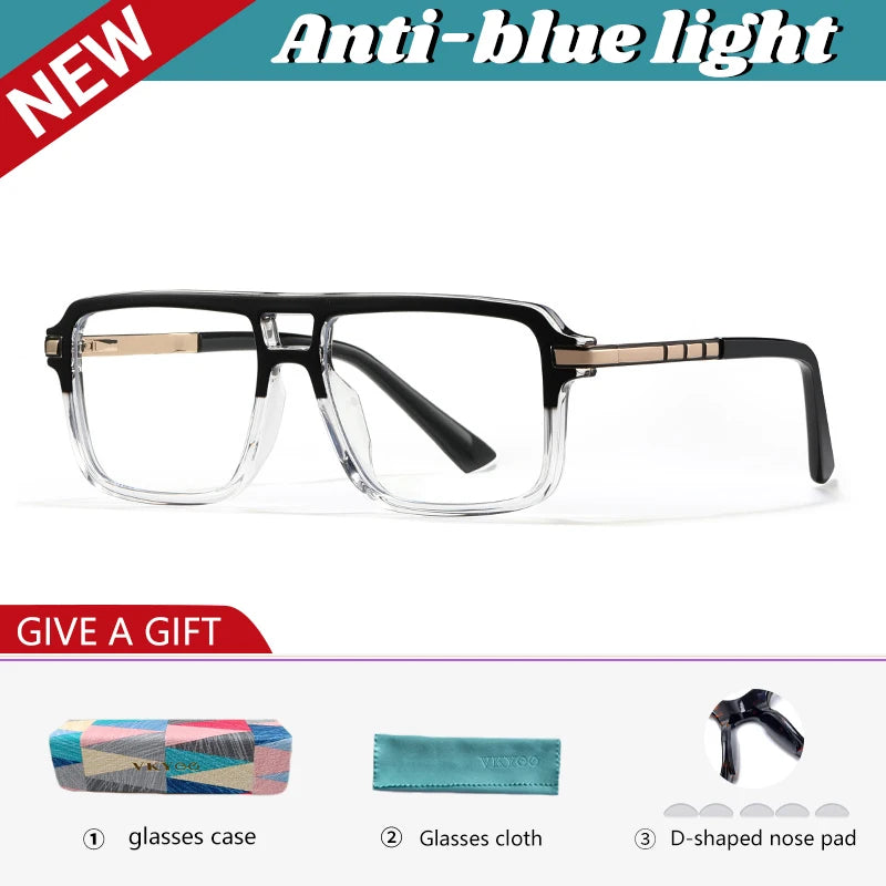 Vicky Unisex Full Rim Square Double Bridge Tr 90 Alloy Reading Glasses 360026