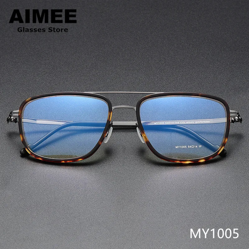 Aimee Unisex Full Rim Square Double Bridge Acetate Steel Eyeglasses 1315