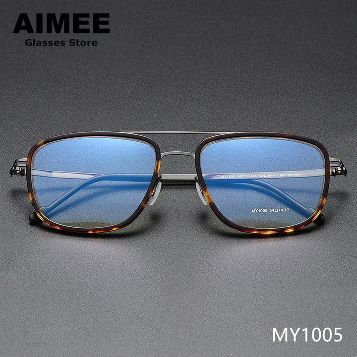 Aimee Unisex Full Rim Square Double Bridge Acetate Steel Eyeglasses 1315