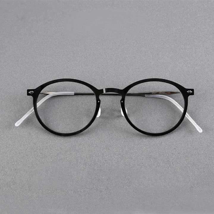 Black Mask Unisex Full Rim Screwless Titanium Acetate Round Eyeglasses 6541 Full Rim Black Mask   