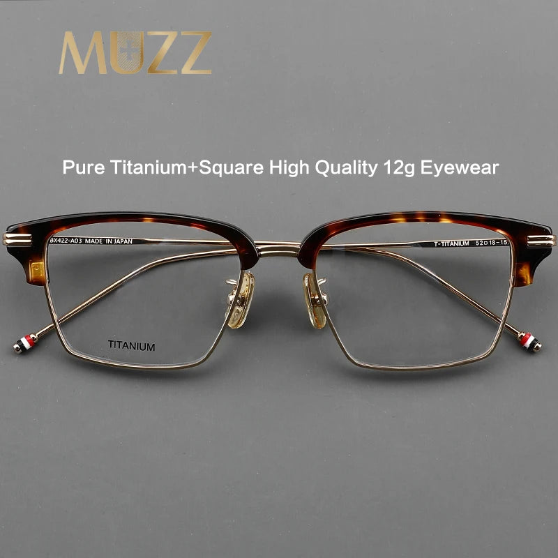 Muzz Men's Full Rim Square Titanium Acetate Eyeglasses 0422 Full Rim Muzz   
