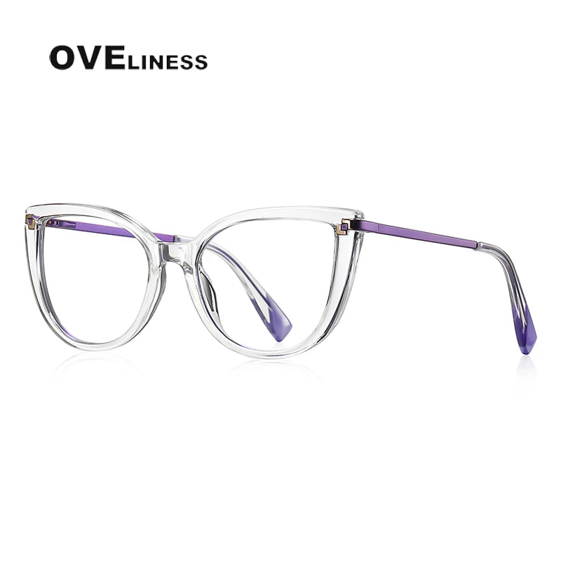 Oveliness Women's Full Rim Cat Eye Tr 90 Titanium Eyeglasses 2128 Full Rim Oveliness transparent  