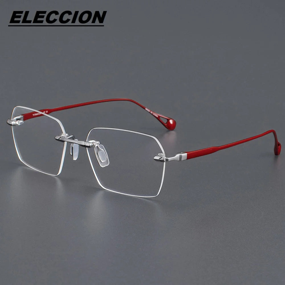 Eleccion Unisex Rimless Polygon Square Titanium Eyeglasses 27038