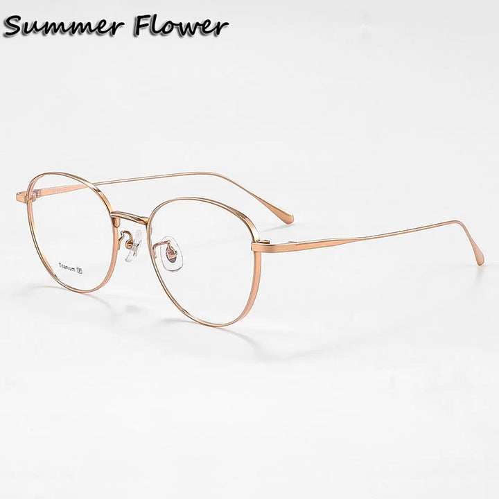 Summer Flower Women's Full Rim Oval Round Titanium Eyeglasses 87018 Full Rim Summer Flower Rose Gold