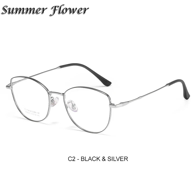 Summer Flower Women's Full Rim Square Cat Eye Alloy Eyeglasses 90275 Full Rim Summer Flower Black Silver