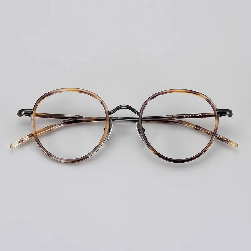 Hewei Unisex Full Rim Round Titanium Eyeglasses 22025 Full Rim Hewei tortoise B  