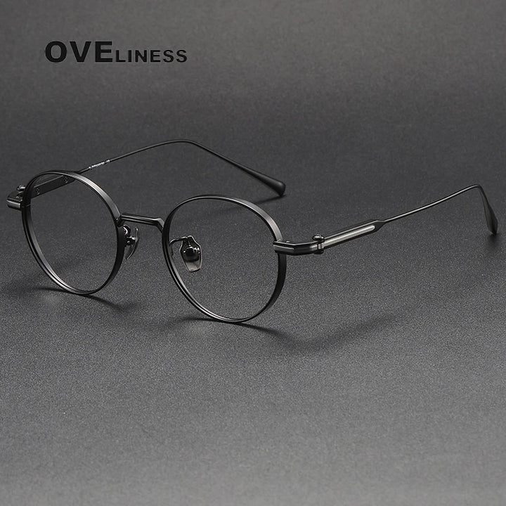 Oveliness Unisex Full Rim Round Titanium Eyeglasses 80983 Full Rim Oveliness black silver  