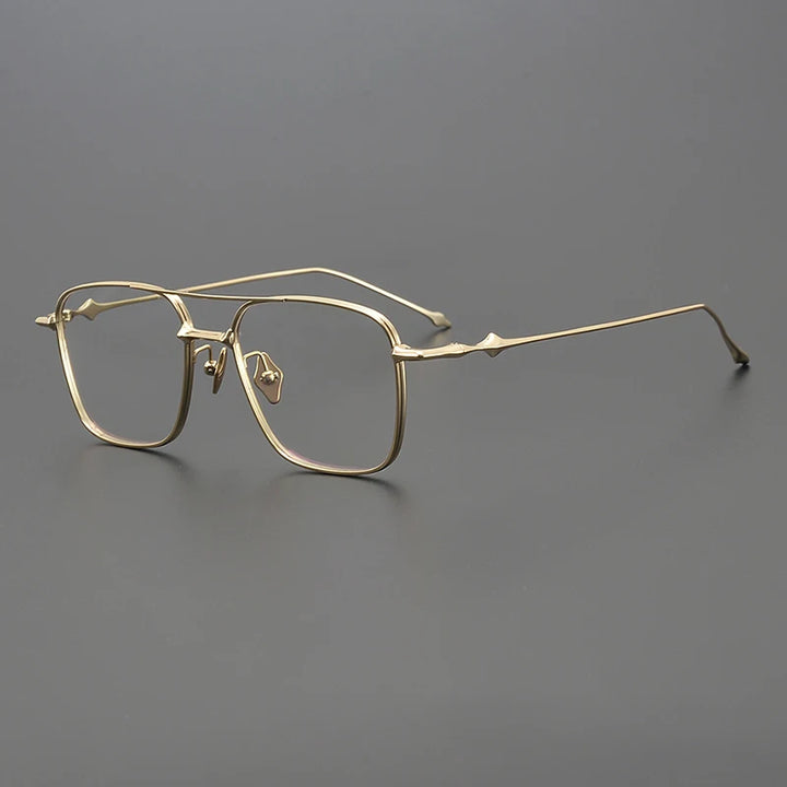 Gatenac Unisex Full Rim Square Double Bridge Titanium Eyeglasses 1496 Full Rim Gatenac Gold  