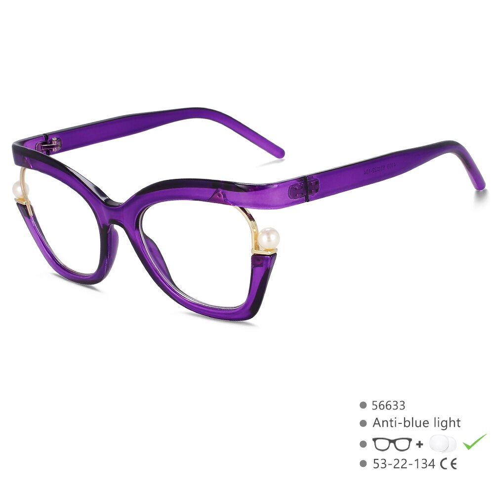 CCspace Women's Full Rim Square Cat Eye Tr 90 Titanium Eyeglasses 56633 Full Rim CCspace C7Purple  