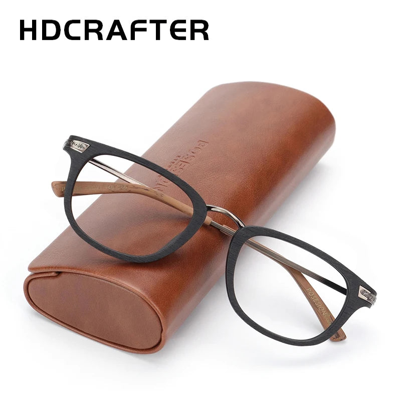 Hdcrafter Women's Full Rim Square Wood Alloy Eyeglasses 57029
