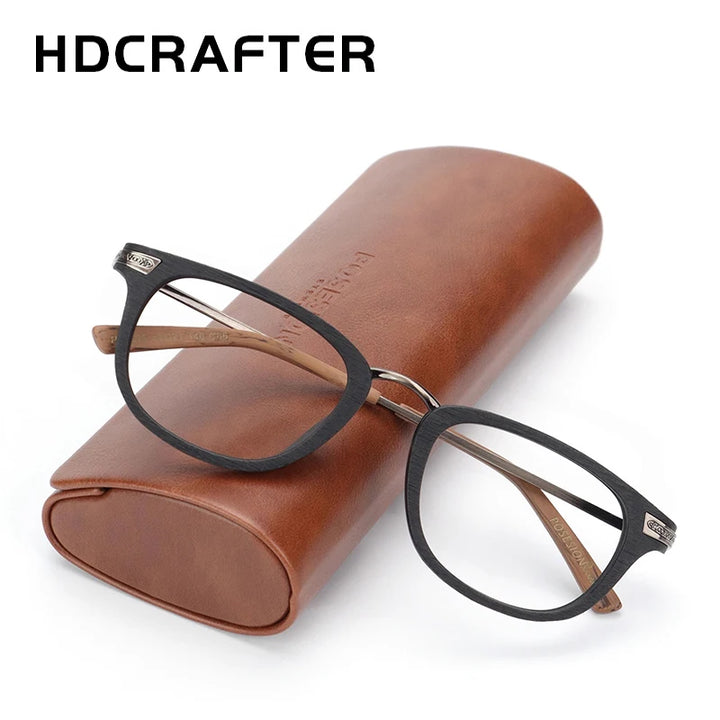 Hdcrafter Women's Full Rim Square Wood Alloy Eyeglasses 57029