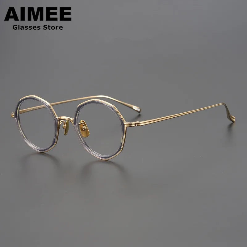 Aimee Unisex Full Rim Polygon Round Titanium Acetate Eyeglasses 8135 Full Rim Aimee   