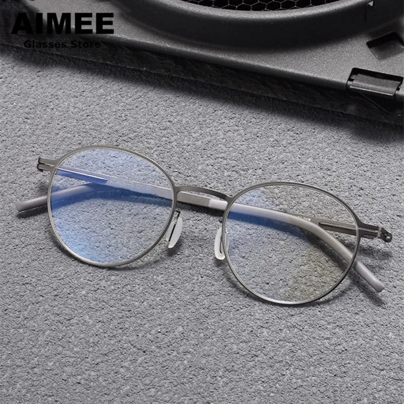 Aimee Unisex Full Rim Round Screwless Stainless Steel Eyeglasses 25408 Full Rim Aimee   