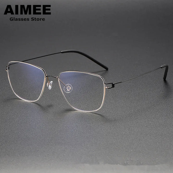 Aimee Unisex Full Rim Square Screwless Titanium Eyeglasses 7221 Full Rim Aimee Black-Golden  