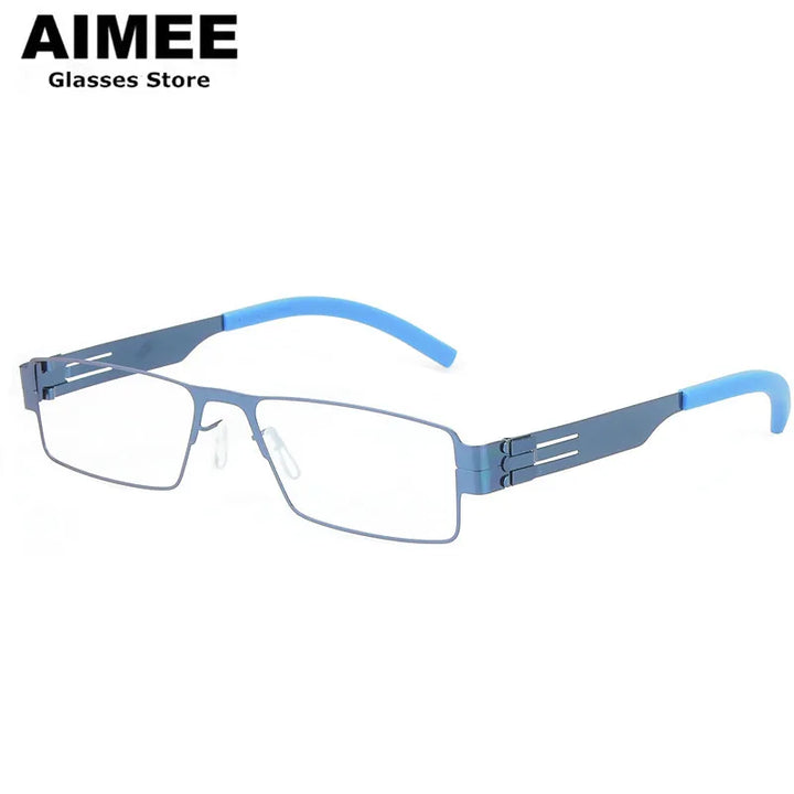 Aimee Unisex Full Rim Square Screwless Steel Eyeglasses 1132 Full Rim Aimee Blue  