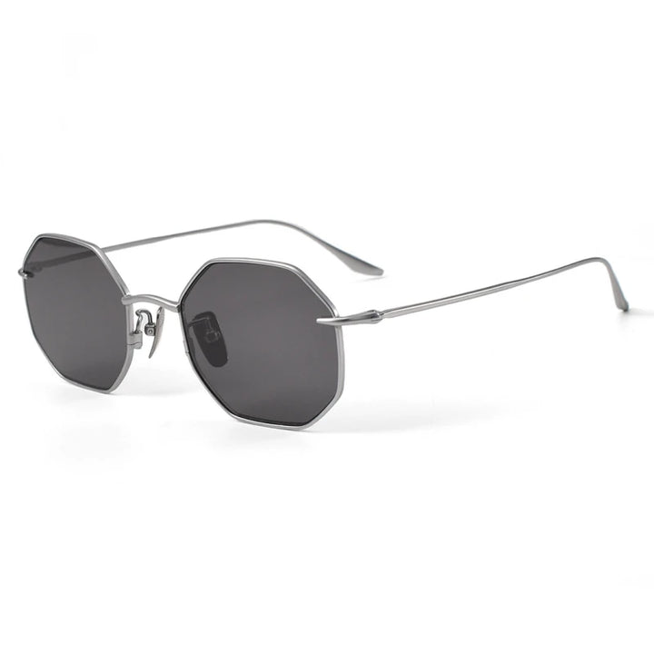 Black Mask Unisex Full Rim Flat Top Polygon Titanium Sunglasses 22174