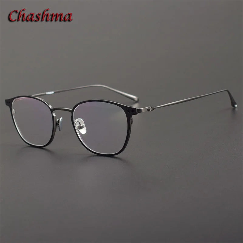 Chashma Ochki Unisex Full Rim Square Titanium Eyeglasses 7005 Full Rim Chashma Ochki Black Gray  