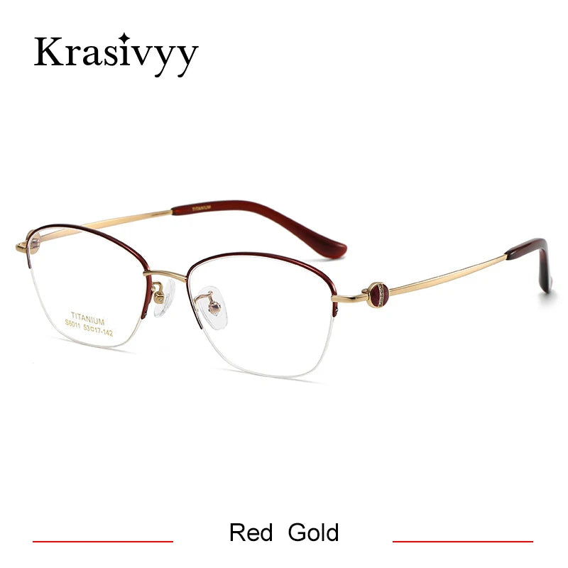 Krasivyy Women's Semi Rim Oval Titanium Eyeglasses 6011 Semi Rim Krasivyy Red Gold  