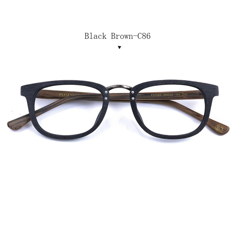 Hdcrafter Women's Full Rim Square Wood Alloy Eyeglasses 87082