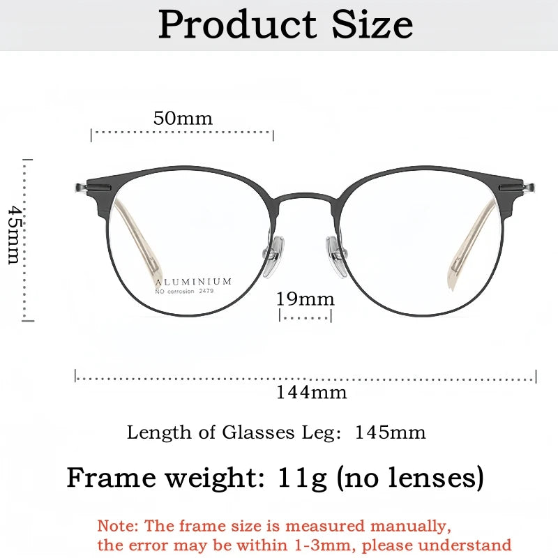 Yimaruili Unisex Full Rim Round Aluminum-Magnesium Eyeglasses 662479