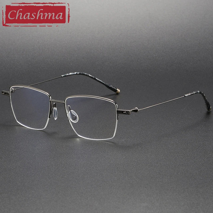 Chashma Unisex Semi Rim Small Square 9g Titanium Eyeglasses 2007 Semi Rim Chashma Gray  