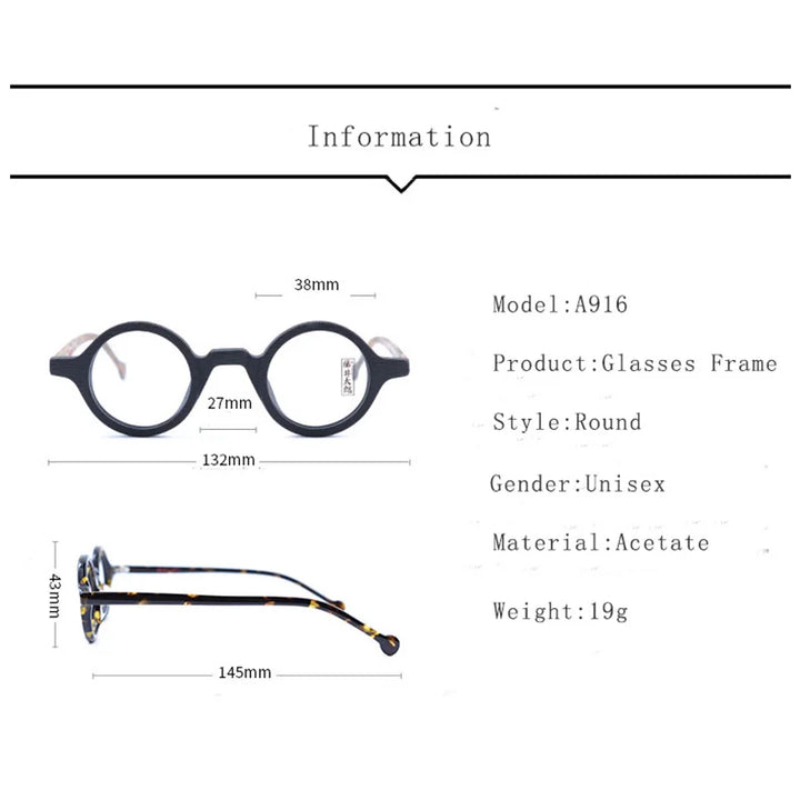 Hdcrafter Unisex Full Rim Round Small Acetate Eyeglasses A916 Full Rim Hdcrafter Eyeglasses   